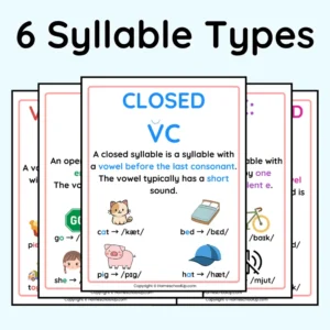 6 Syllable Types Anchor Charts